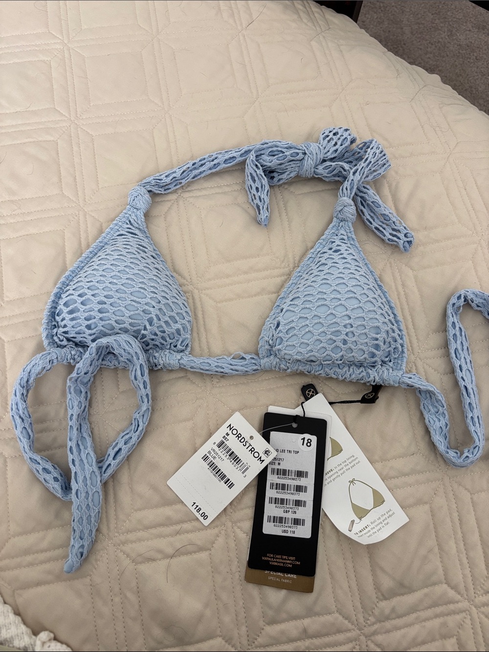 Nordstrom Light Blue Crochet Triangle Bikini Top